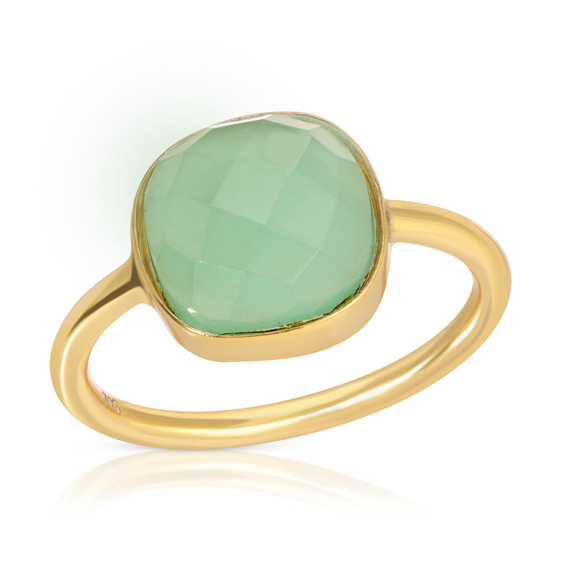 Cushion cut aqua chalcedony ring and gold