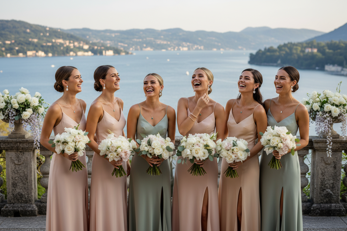 Elegant bridesmaids with jewelry