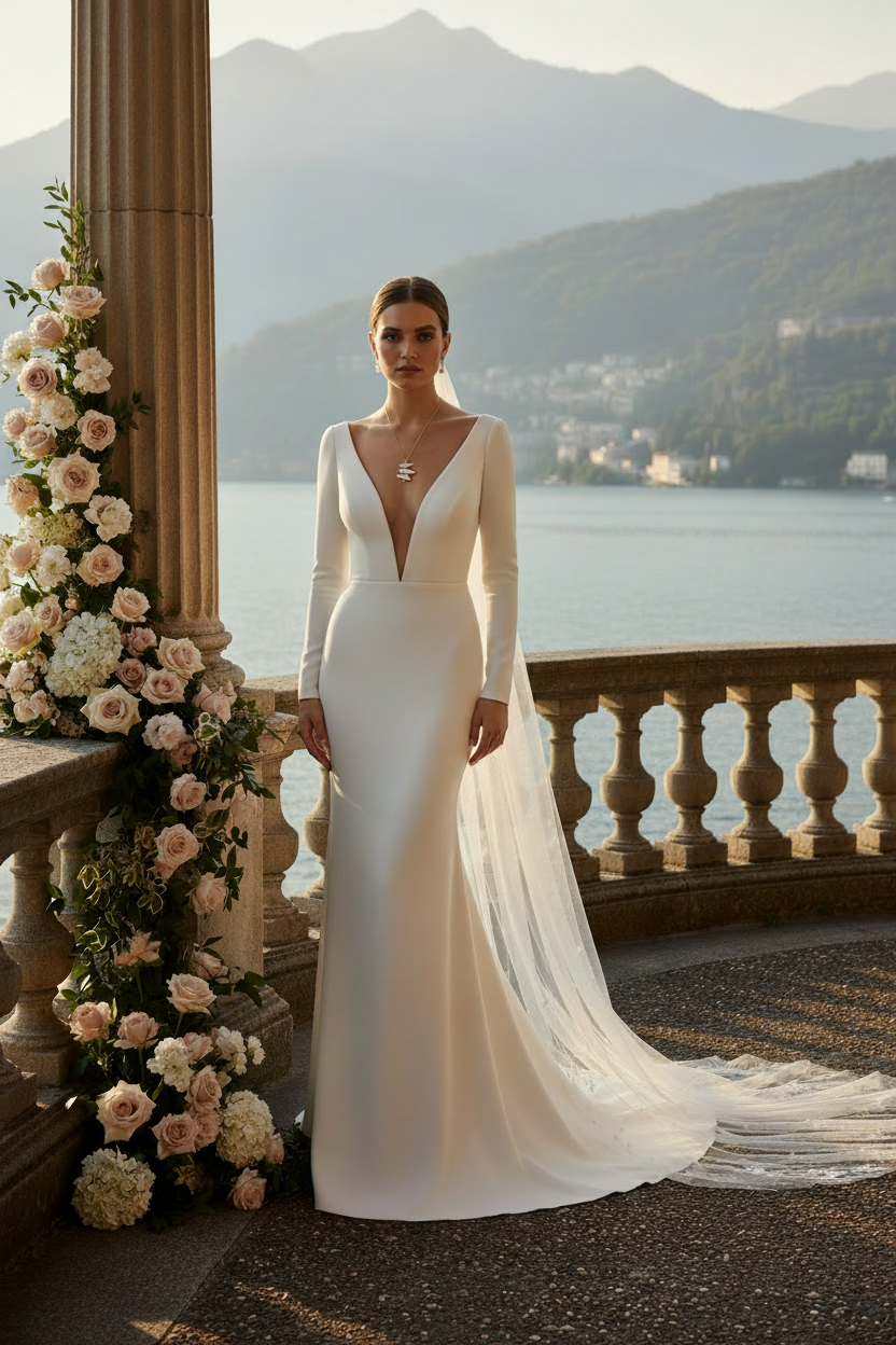 Same bride with necklace higher on neckline