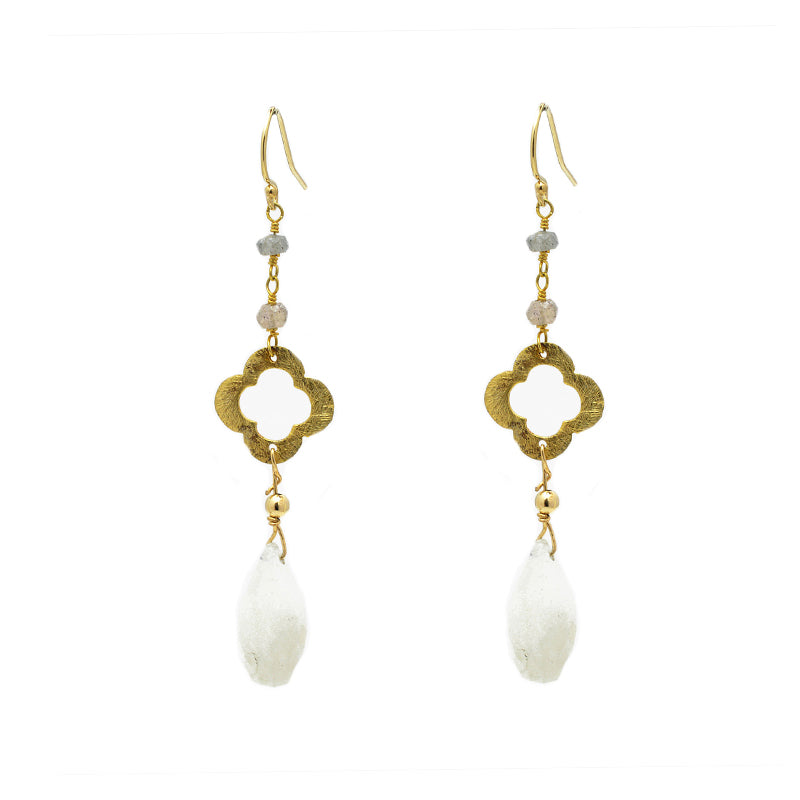 CLOVER MOONSTONE LABRADORITE EARRINGS