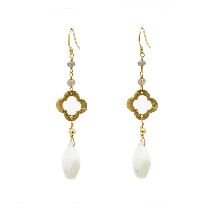CLOVER MOONSTONE LABRADORITE EARRINGS
