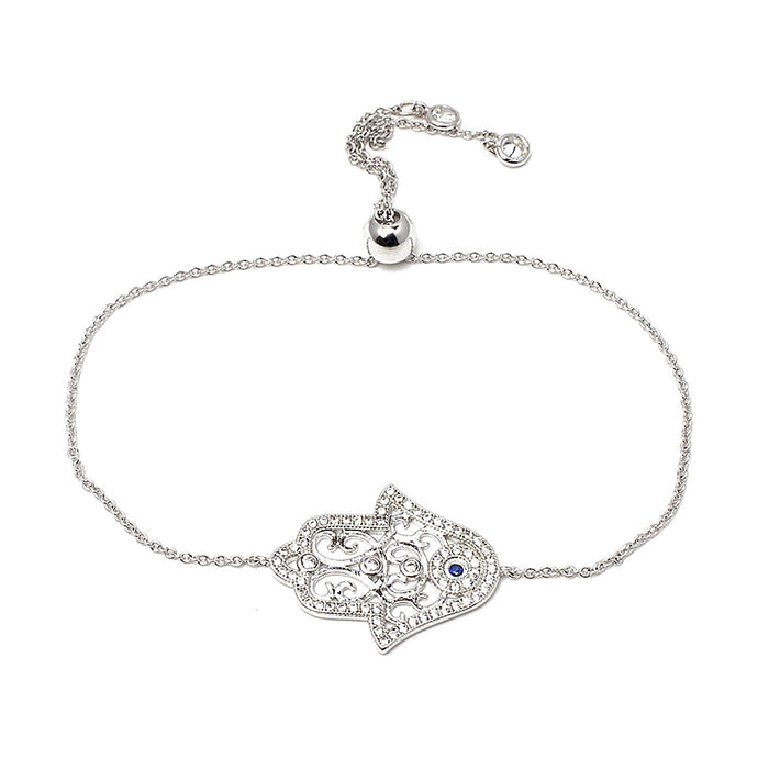 GOOD LUCK FILIGREE HAMSA BRACELET WITH BLUE EYE