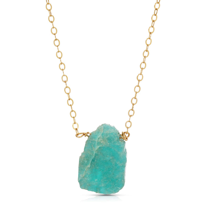 Amazonite Slice Necklace - Raw Gemstone Pendant on 14K Gold Filled Chain