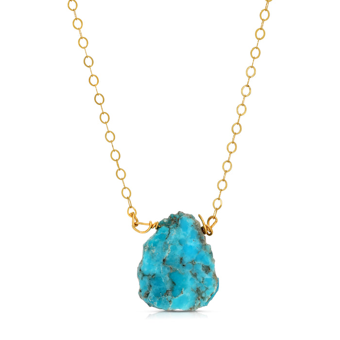 Turquoise Slice Necklace - Raw Gemstone Pendant on 14K Gold Filled Chain