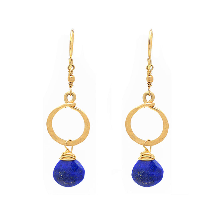 Lapis Lazuli Wire Wrap Circle Hanging Earrings