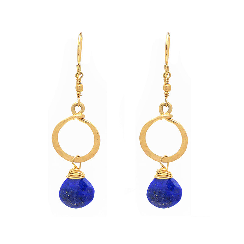 Lapis Lazuli Wire Wrap Circle Hanging Earrings