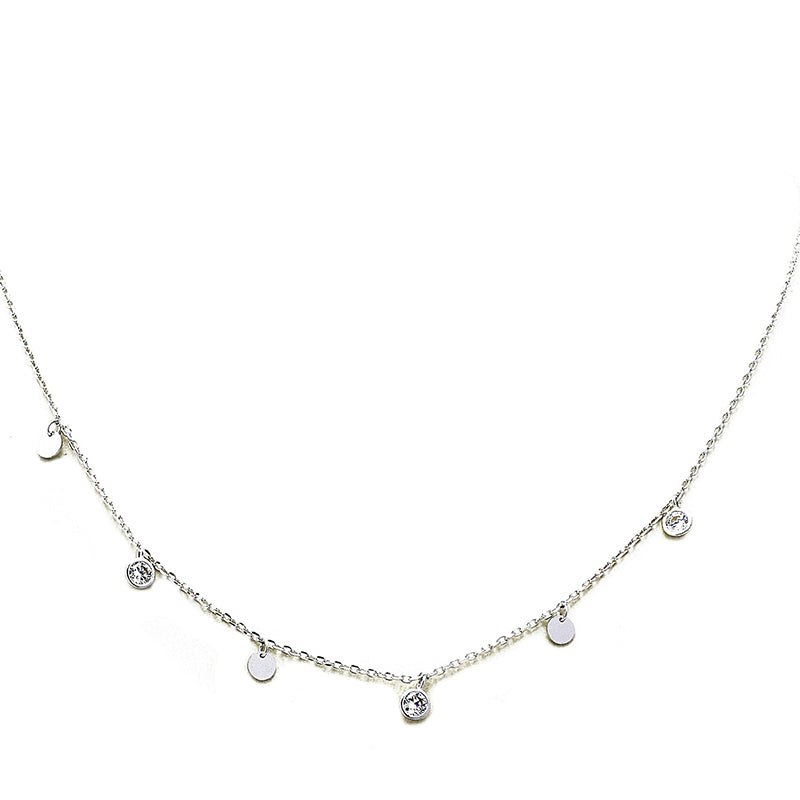 Mini Silver Sparklng Cubic and Coin Necklace