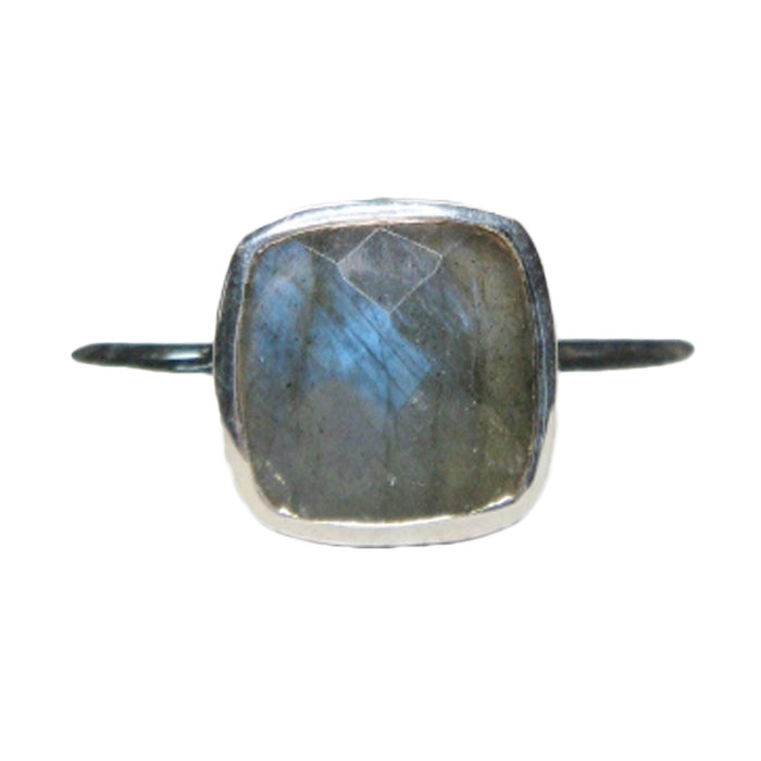 STERLING SILVER CUSHION CUT LABRADORITE RING
