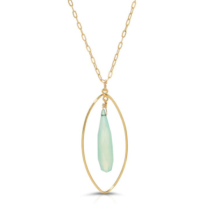 Kalani Chalcedony Oval Necklace - 14K Gold Filled Wire Wrapped Gemstone
