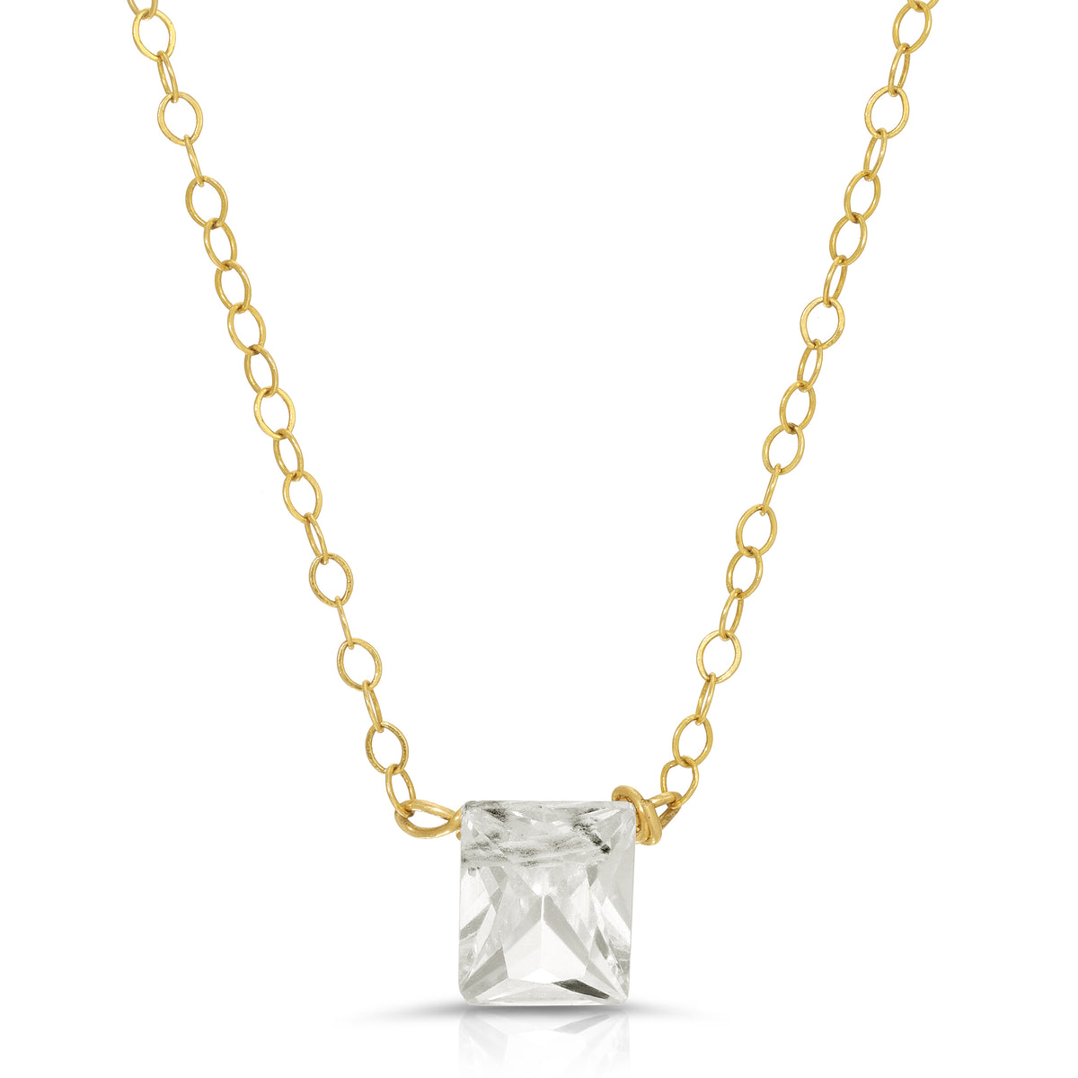 SUSPENDED  CLEAR QUARTZ PRINCSS CUT NECKLACE