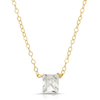 SUSPENDED  CLEAR QUARTZ PRINCSS CUT NECKLACE