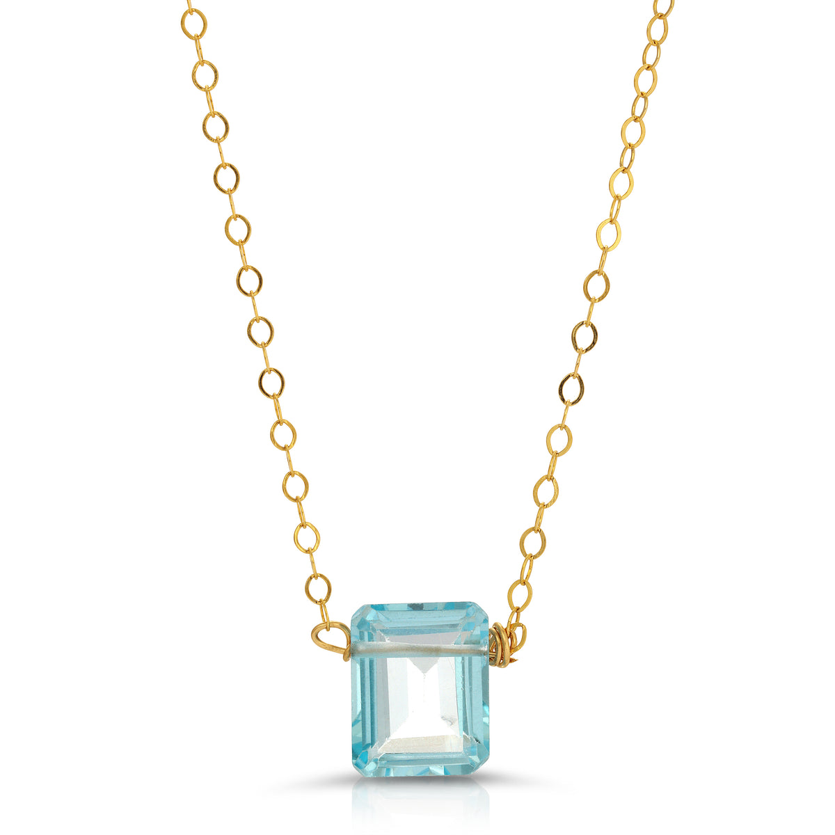 SUSPENDED PRINCESS CUT BLUE TOPAZ NECKLACE