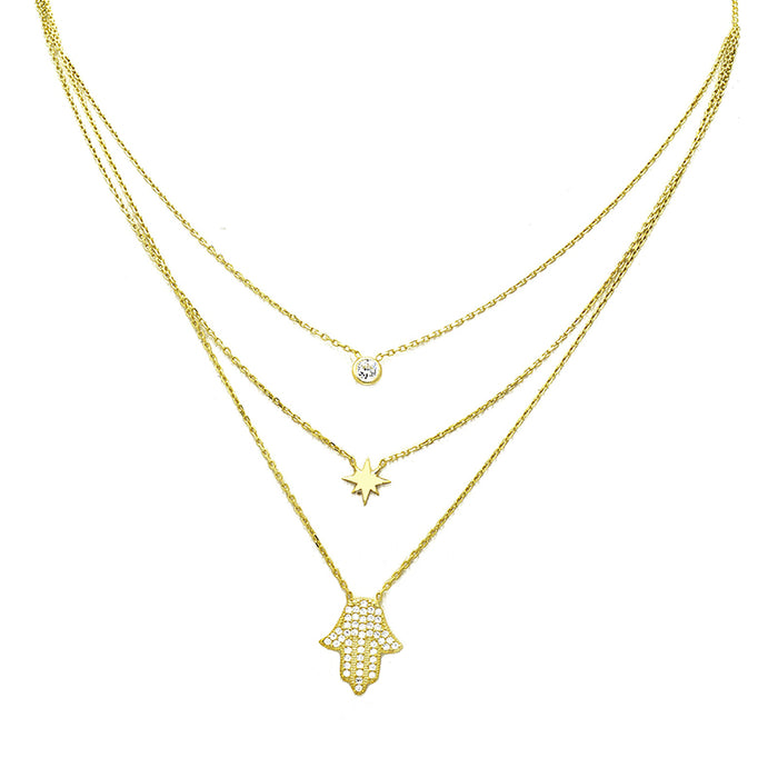 Tri Layer Hamsa Necklace