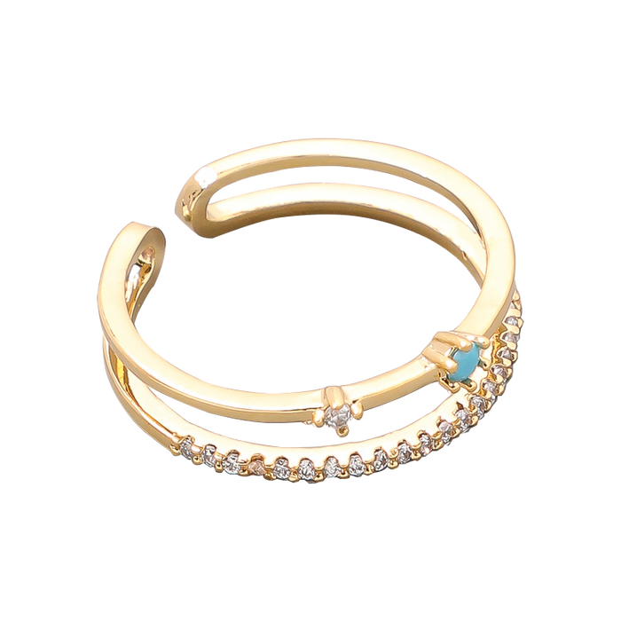 TURQUOISE ALL IN ONE STACKED ADJUSTABLE GOLD RING